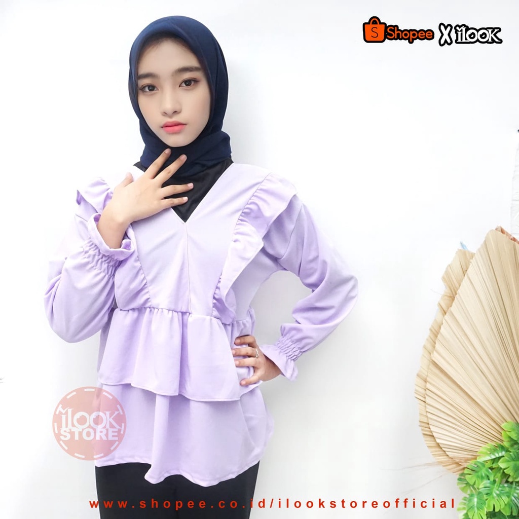 ilook | Blouse Ceria | Jiju Blouse Korean Style | Blouse Crinkle Ruffle | Atasan Blouse Wanita | Bahan Creepe-BLS CERIA - UNGU