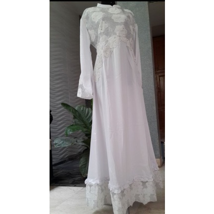 gamis putih mixed tile bunga