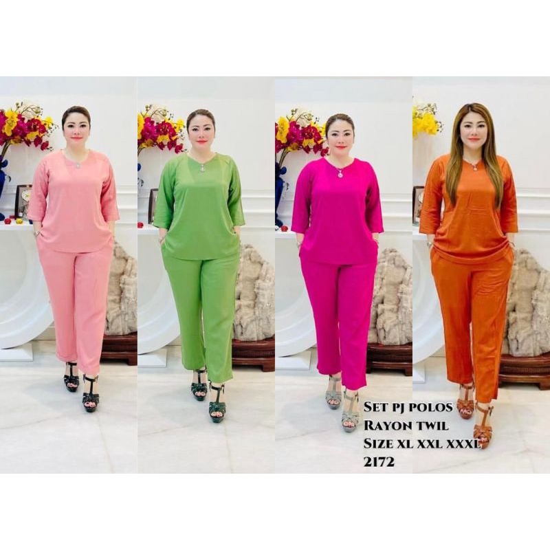 2172 Set Rayon Celana Panjang Polos / Set Rayon Twill Polos Panjang / One Set Rayon Twill