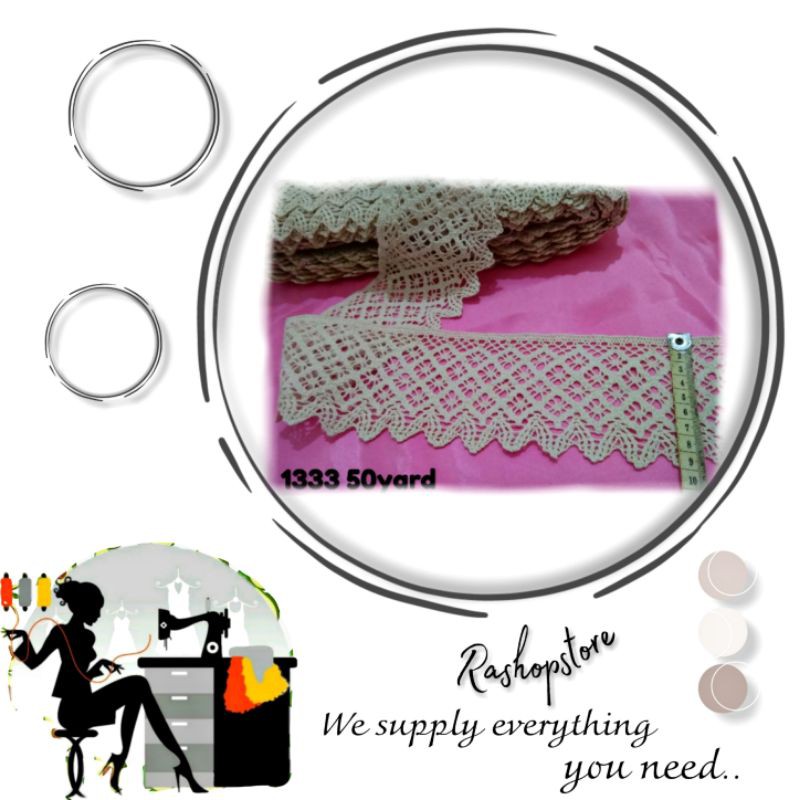 Renda Rajut 9 cm S1333 Per Roll Isi 50Y Mukena Kerudung Kerajinan