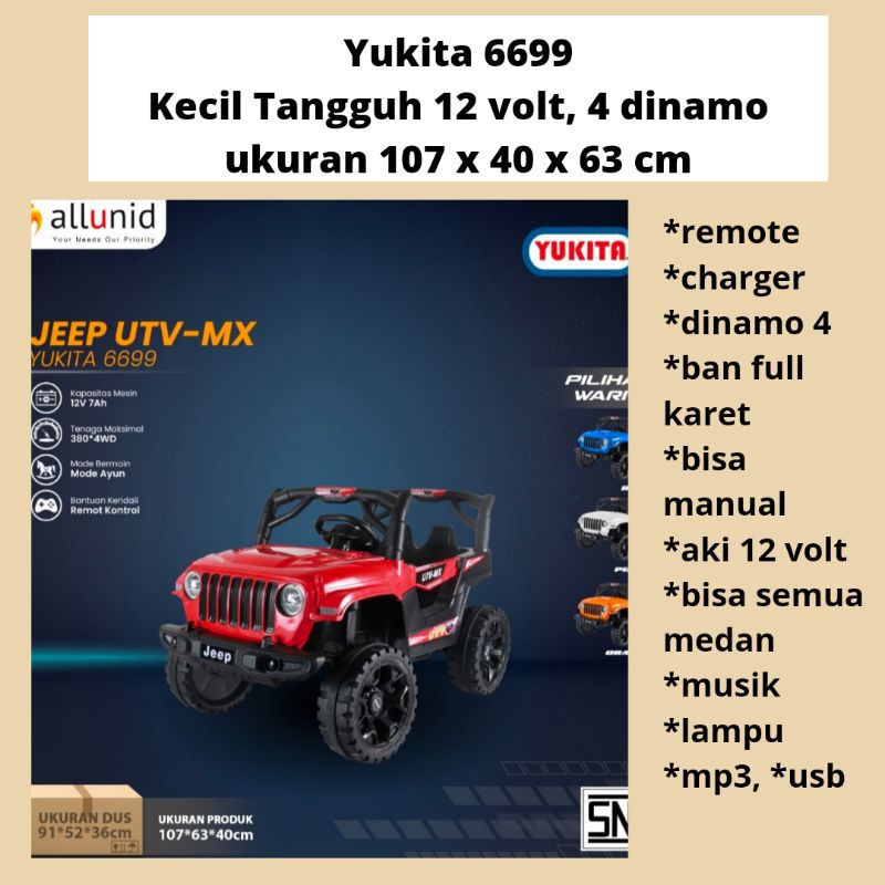 Mobil Aki Anak Mainan Remote dan Manual Bergaransi 12 volt Jeep 6699/6688