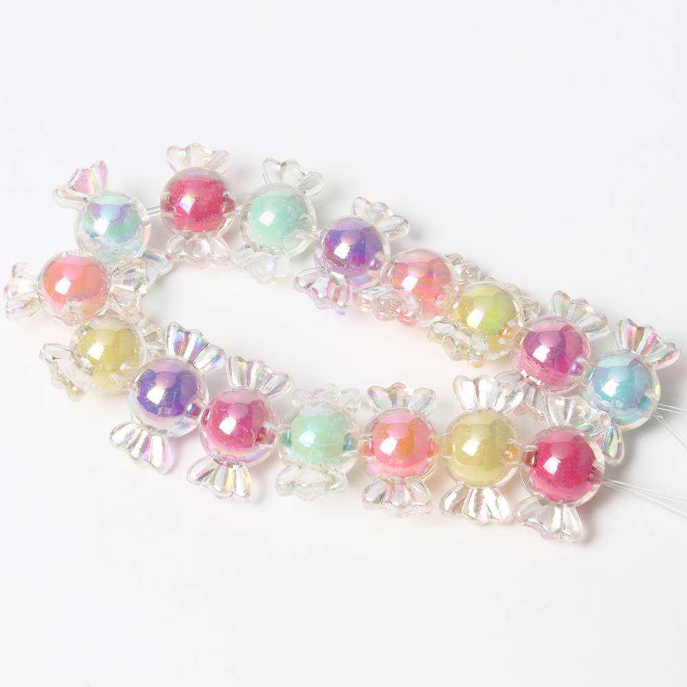 Mxbeauty Candy Acrylic Beads Colorful 10pcs Gelang Bentuk Gula Laser AB Plated Color Spacer Beads