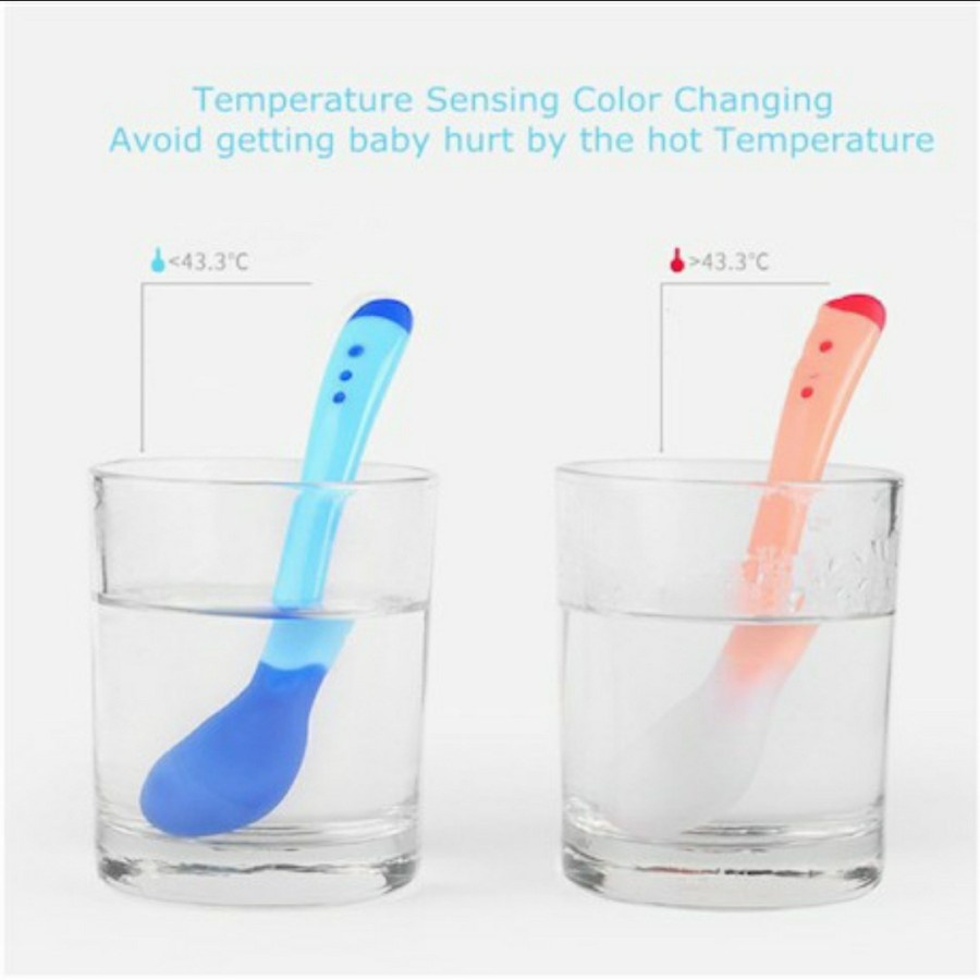 Sendok Garpu Sensor Suhu Bayi Silicon Lembut Flexible  - White_Cell