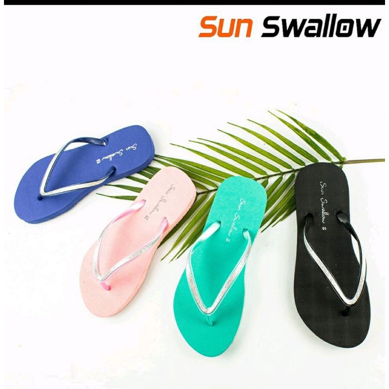 Sandal jepit wanita sun swallow crystal kekinian anti slip glitter