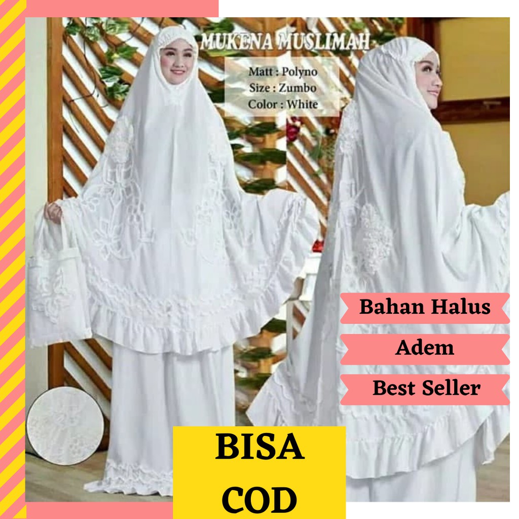 MUKENA BALI BAHAN RAYON ADEM LEMBUT UKURAN STANDAR REMAJA mukenah dewasa Putih Polos travel murah U5