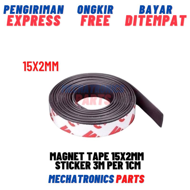 Magnet Tape 15x2mm Sticker 3M Per 1cm Lebar 15mm Tebal 2mm Strip Flexible Kulkas Kasa Nyamuk Kerajinan