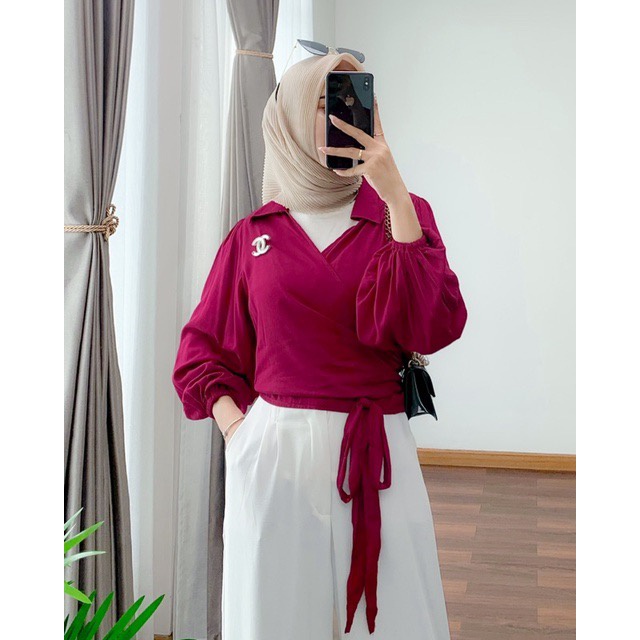 BEFAST - ZFS OOTD Blouse NICAN / CROPY LONG RAYON DIAMOND WRAP TOP / Atasan Lengan Panjang / Pakaian Wanita Remaja ABG / Blouse Crop Ikat / Fashion Wanita Modis / Blouse Trendy / Blouse Polos Casual