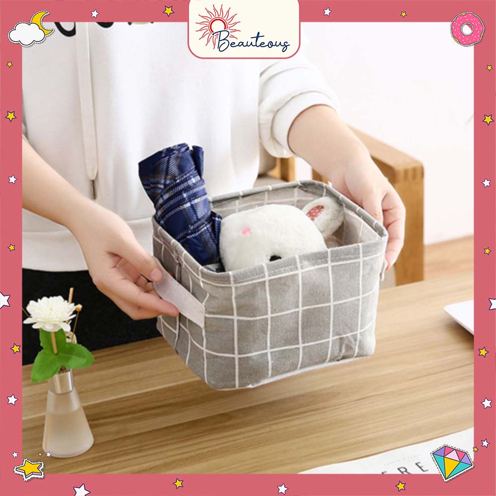 Keranjang Tempat Kosmetik Desktop Storage Multifungsi Organizer Box Kecil Lipat Motif Lucu