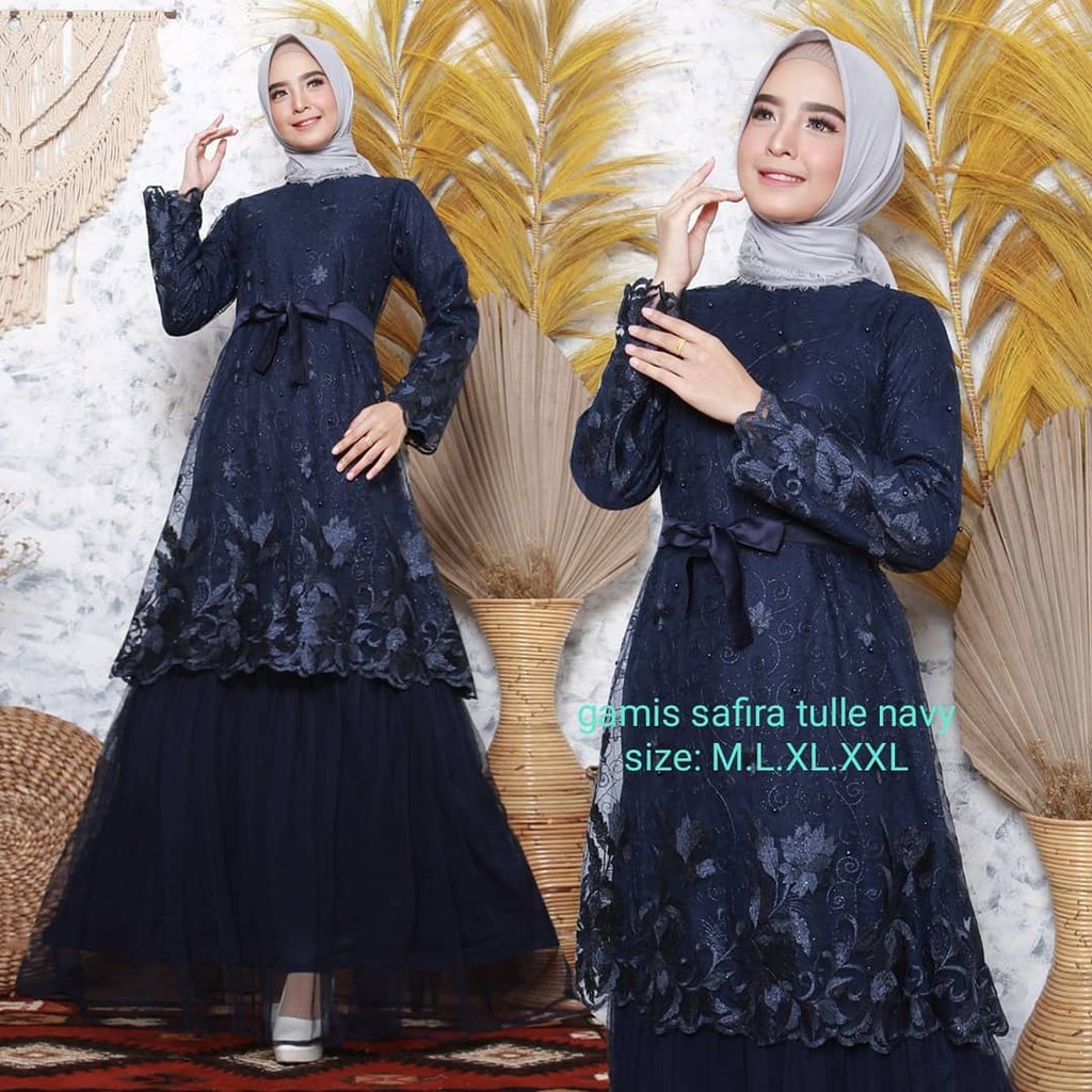 baju gamis brukat brokat pesta wanita terbaru, dress gamis muslimah, gamis pesta brukat cewek "saftu