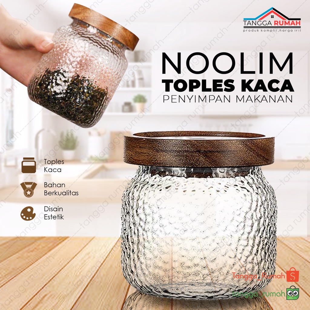 Toples Jar Kaca Transparan Unik Tutup Kayu Estetik Penyimpanan Makanan / Permen / Bumbu Dapur / Gula
