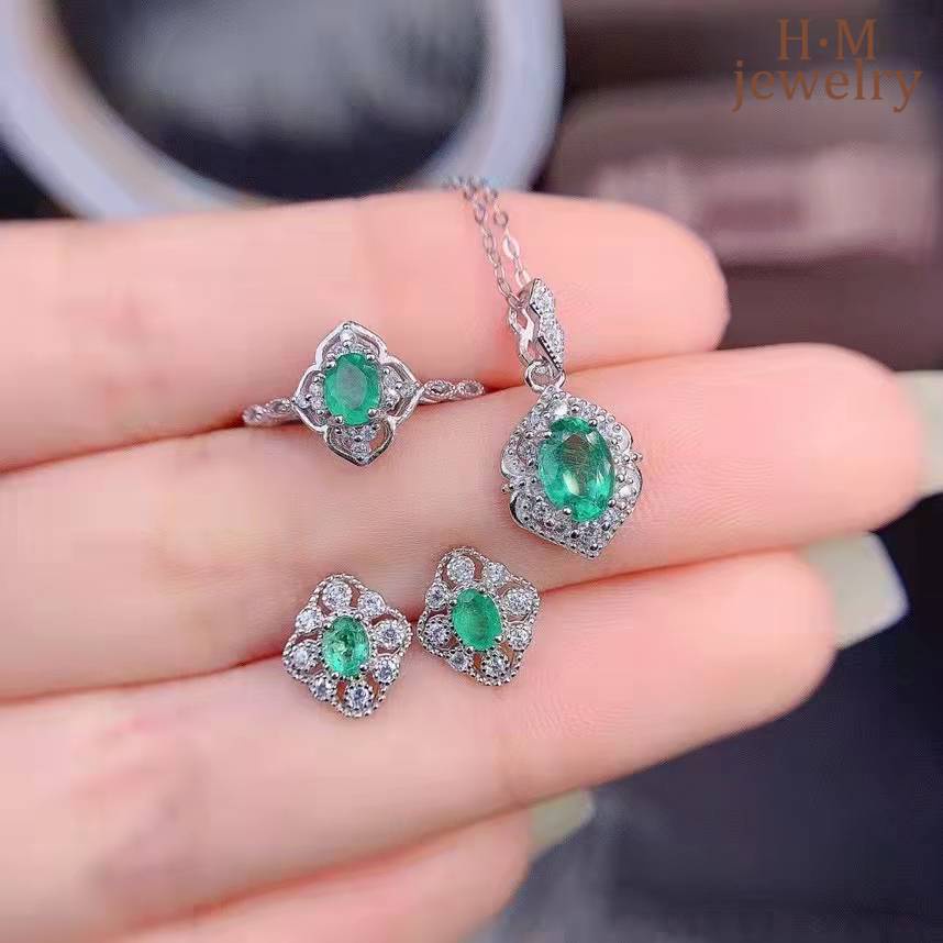 Set Kalung Anting Stud Dan Cincin Model Terbuka Bahan S925 Silver Desain Merpati Ruby Warna Ice Green