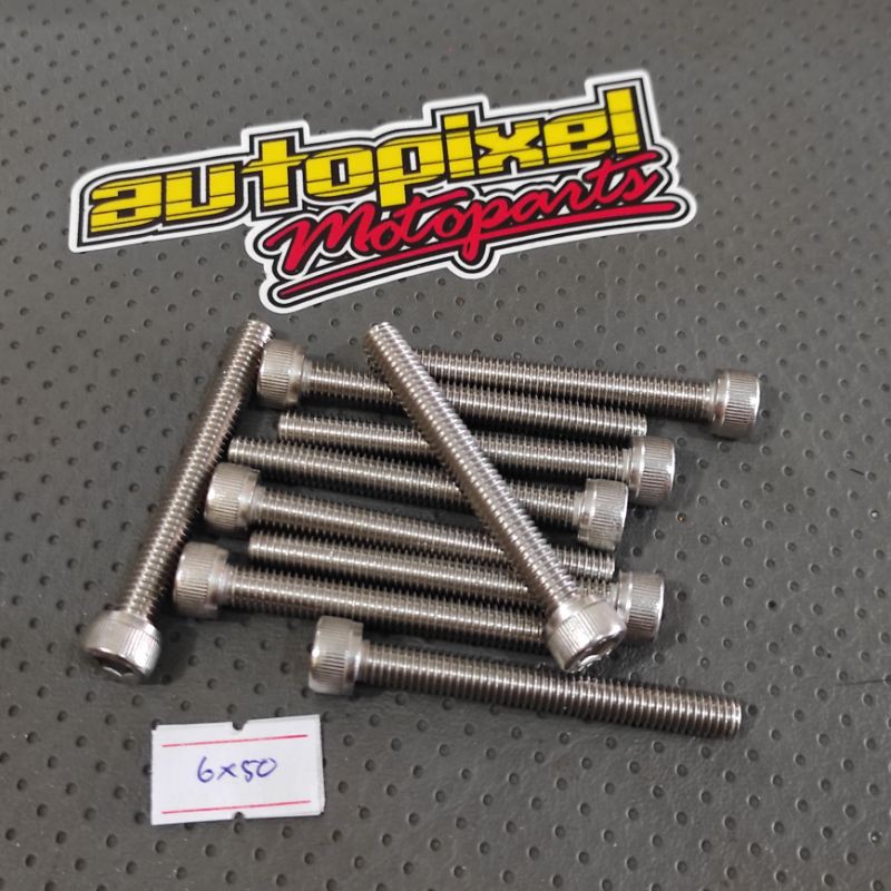 Baut L stainless 6x50 ukuran baut drat 10 panjang 5cm