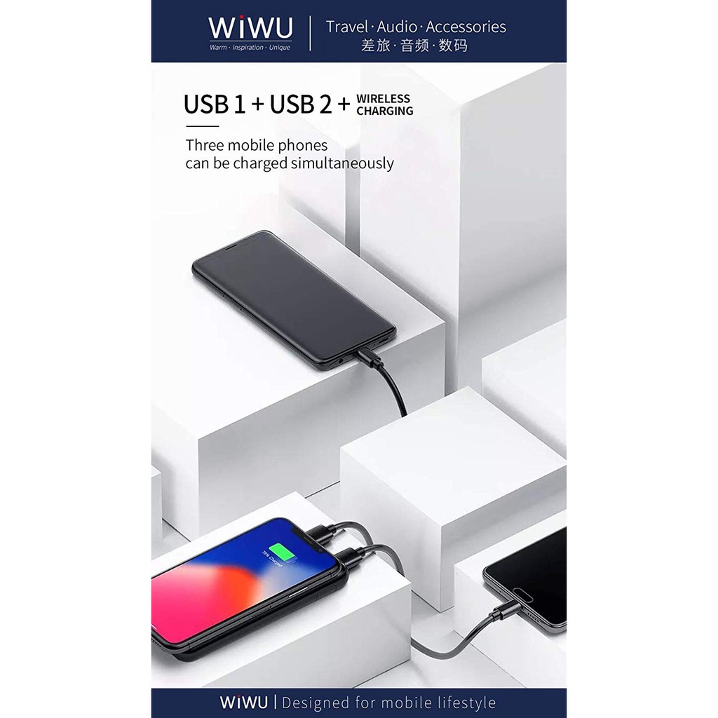 WIWU POWER FLASH W1 - 8000mAh Powerbank with Wireless Charging - Powerbank dengan Wireless Charging