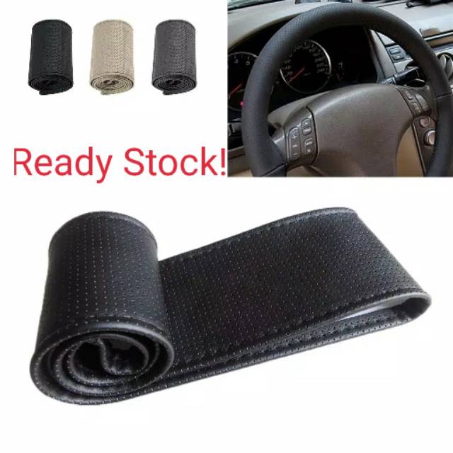 Cover Stir/Sarung Stir Bahan Kulit dengan Benang Jahit untuk Mobil