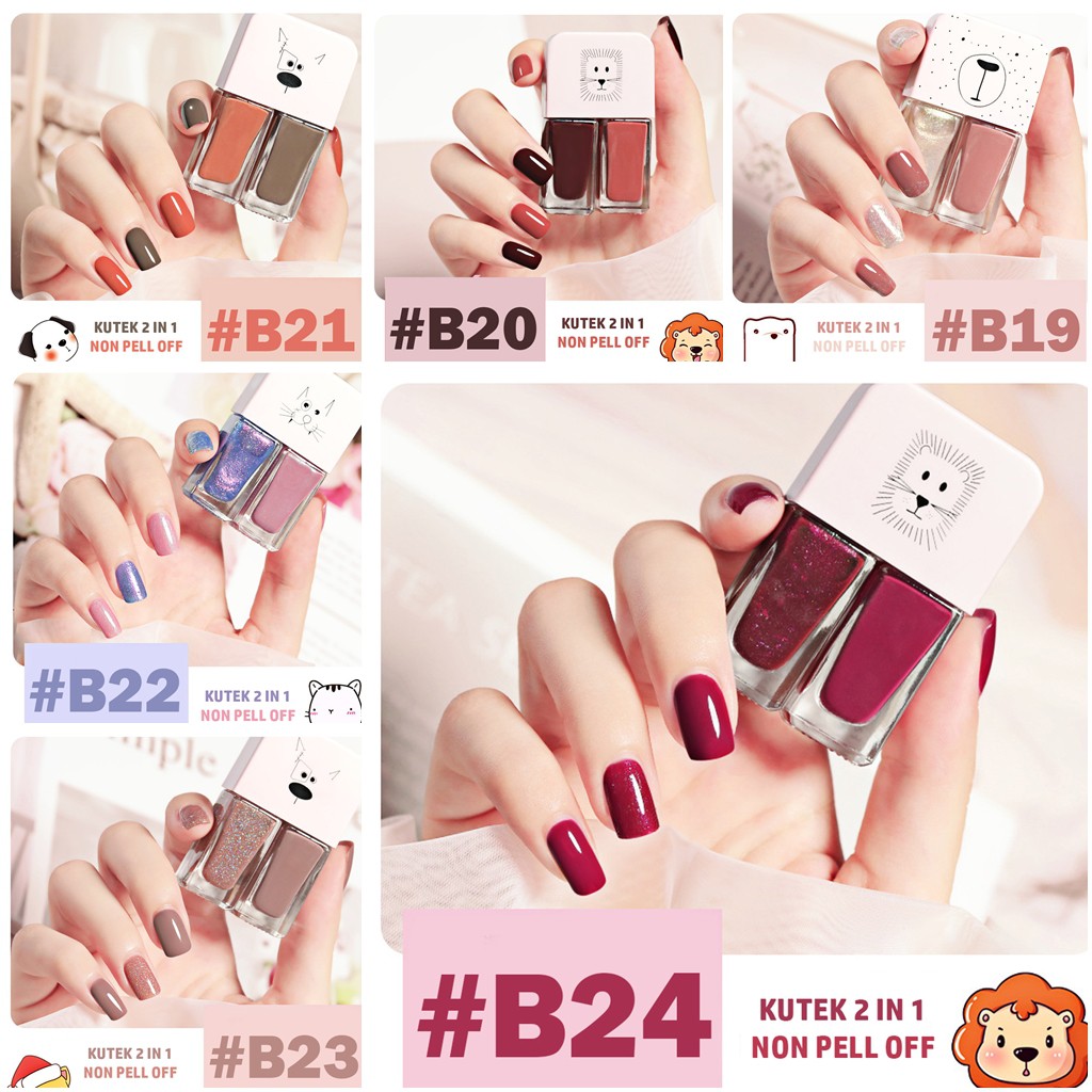 KUTEK DUA VARIAN WARNA NAIL POLISH NON PEEL OFF /CAT KUKU 2IN1 / kutek kutek peel off kutek halal ku