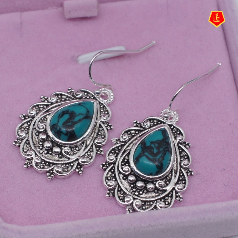 [Ready Stock]Vintage Silver Elegant Turquoise Earrings