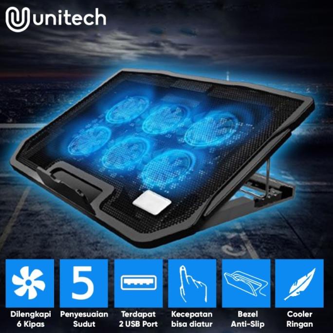 Unitech Cooling Pad Coolingpad Laptop 6 Kipas Biru H9 Silent Cooler Termurah