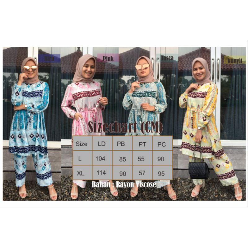 ONE SET TUNIK PREMIUM,SETELAN TUNIK RAYON VISCOSE RESLETING