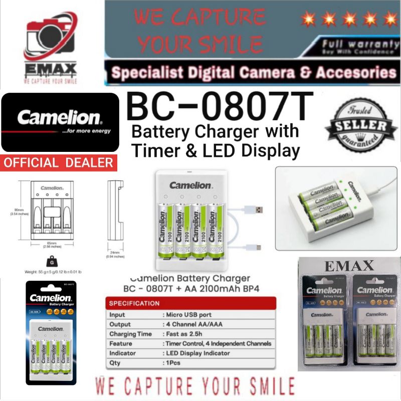 Baterai Charger Camelion AA / AAA + 4 Baterai AA 2000mAh Rechargeable Quick Charger