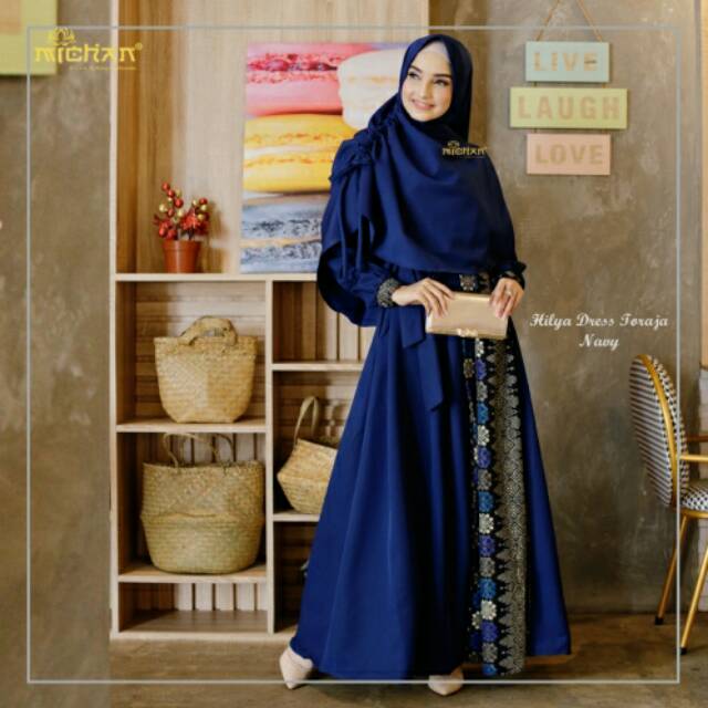Gamis Michan Syari Hilya Prada Navy Batik