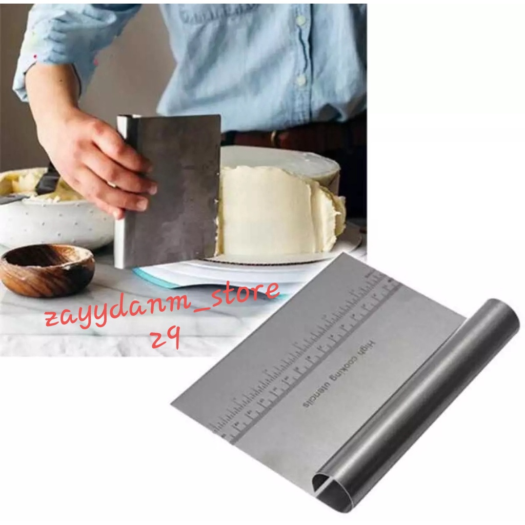 Spatula Scraper Kape Kue Tart Pizza Cutter - Stainless Steel Food Grade - Silver - Dekorasi Kue Tart