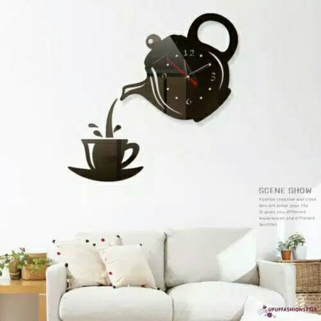 Jam dinding 3D acrylik coffe time