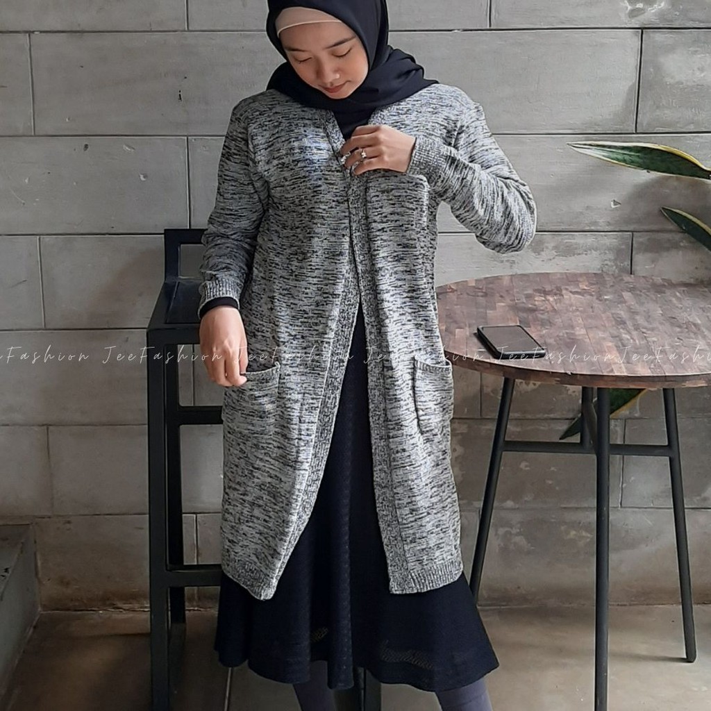 Jeefashion - Long Cardy Twist Cardigan Rajut Kardigan Wanita Model Twist Cardigan Panjang Saku-1