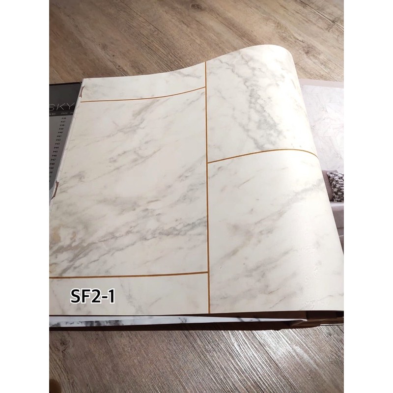 Wallpaper Dinding Motif Kotak Marmer Granit Marmer List Gold