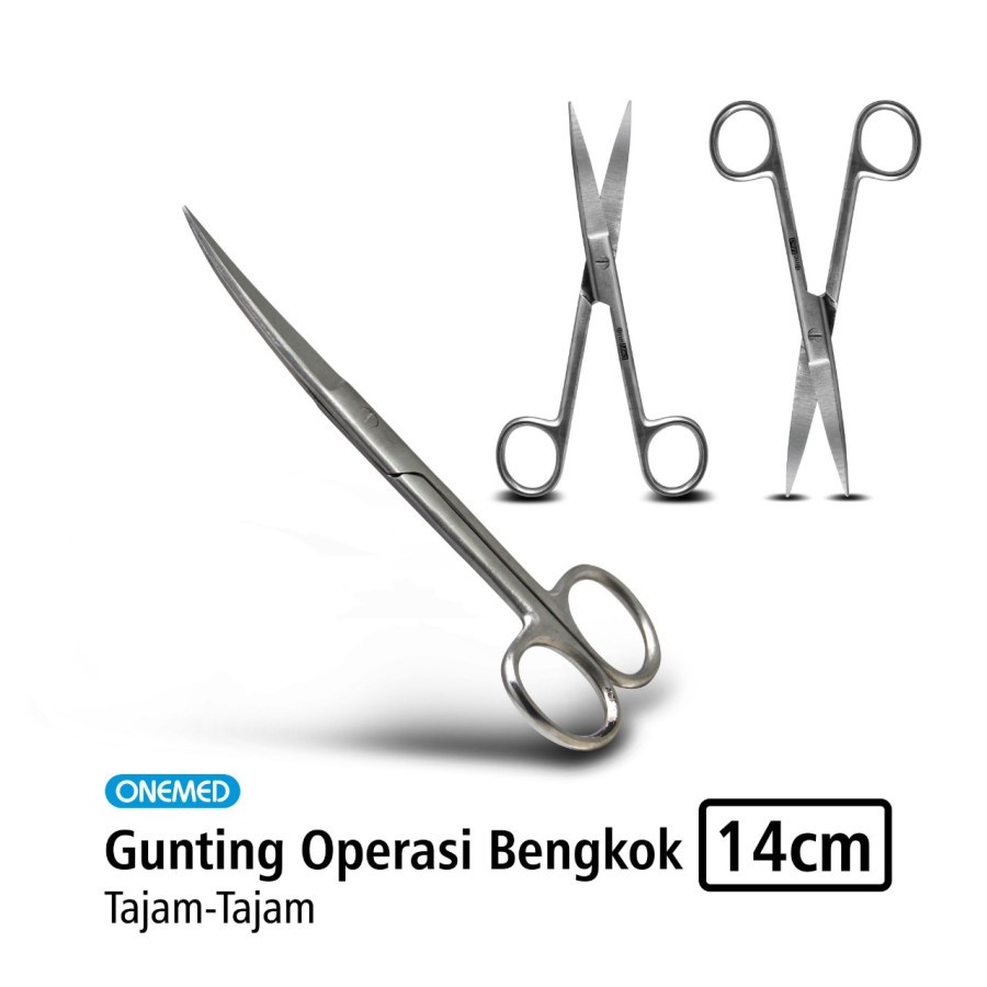 Gunting Operasi Bengkok 14 cm Stainless Steel Tajam-Tajam OneMed OJ2