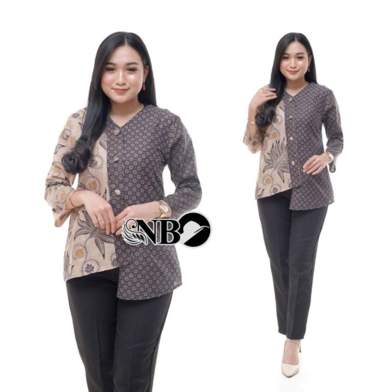 BATIK WANITA ATASAN KANTOR MODERN MONALISA GENES M,L,XL,XXL asli PEKALONGAN-SPL Sania
