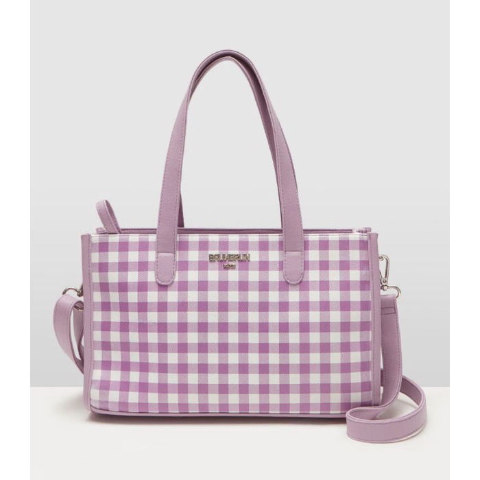 Tas Selempang Wanita Murah Bahan Kulit Fashion Pesta Cewek Mewah Klara Gingham Tote Lilac Original B