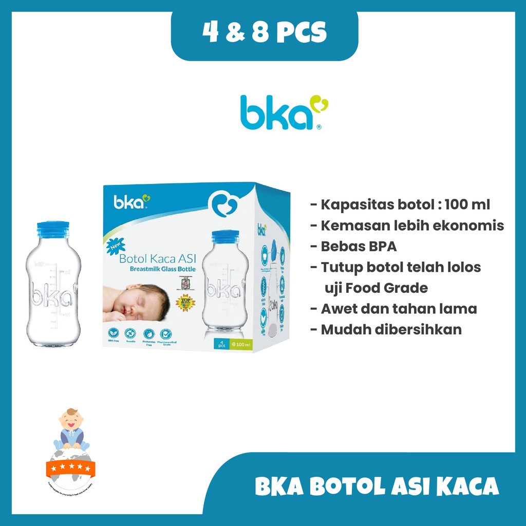 BKA Botol Asi Kaca 4Pcs / 8Pcs  Breastmilk Storage Glass Bottle 100ml