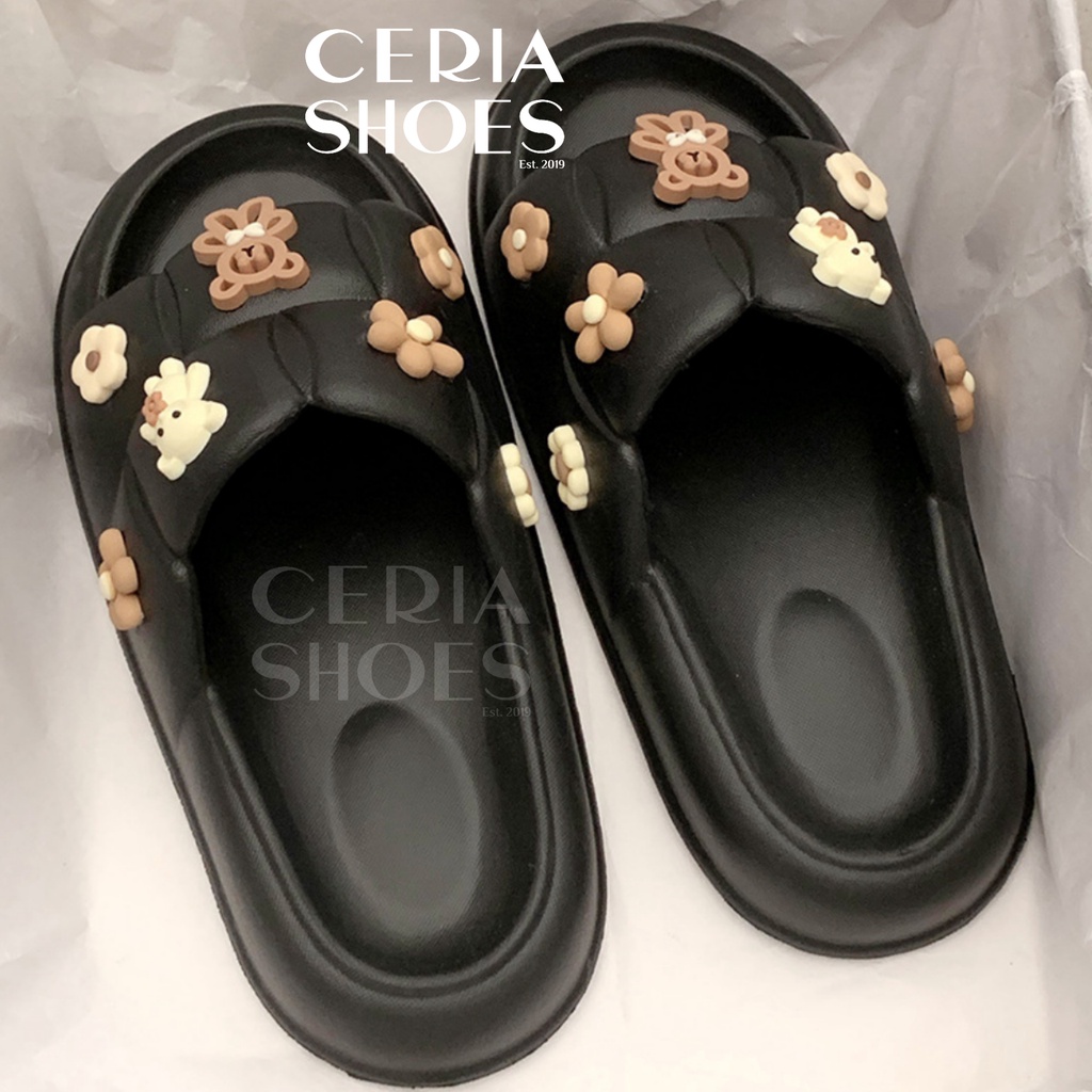 PVC Sandal Jelly Slipper Wanita Korean Import Teddy Bear Bahan Soft Rubber Elastic Non-Slip