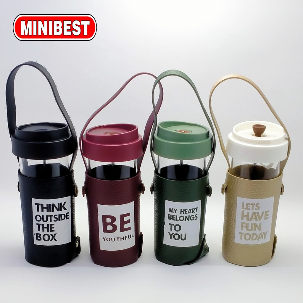 Glass Water Bottle Botol Air Minum Kaca Tumbler Saringan Teh Infused Water BPA-Free 460ml