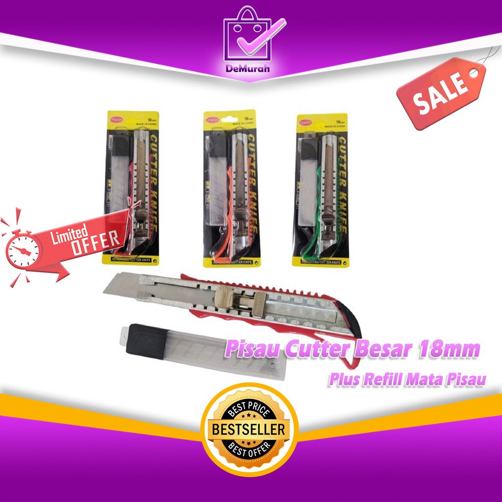 

Pisau Cutter Besar 18mm Plus Refill Mata Pisau Tajam dan Awet 0715