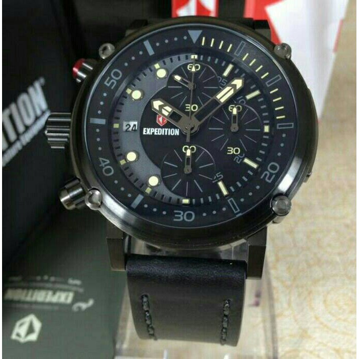 JAM TANGAN PRIA EXPEDITION E 6726 FULL BLACK LEATHER BLACK ORIGINAL GARANSI RESMI 1 TAHUN