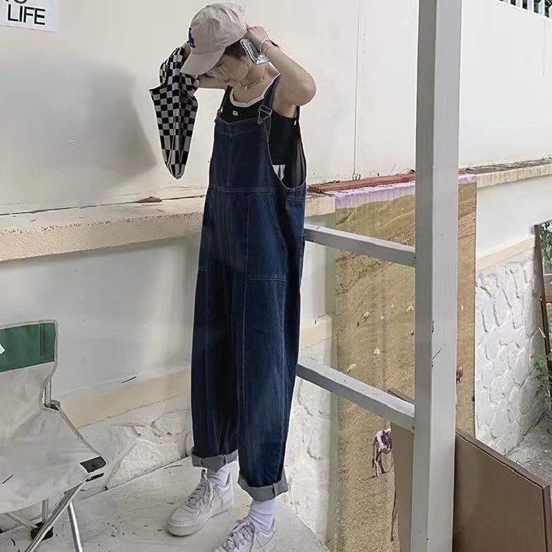 Overall Denim Musim Panas Tipis Celana Kodok Pinggang Tinggi Lebar Kaki Celana Celana Musim Semi Bar