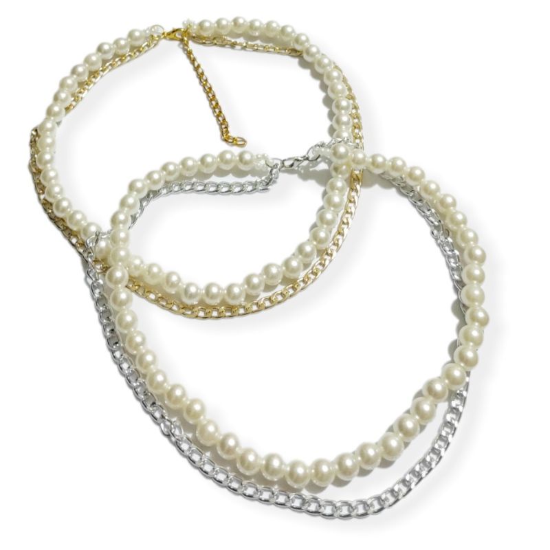 Rachel Double Layer Pearl Korean Necklace Kalung Mutiara Korea Dua Lapis Multilayer