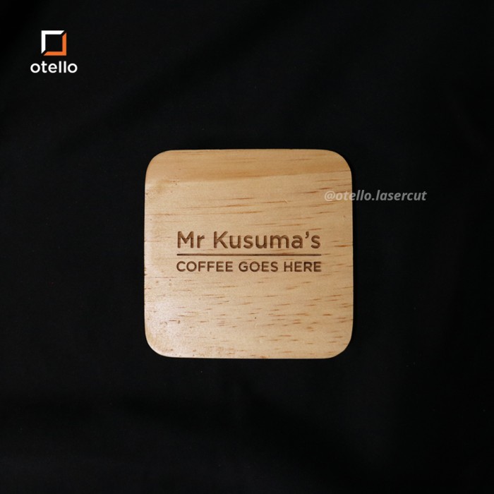 Pinu | Square Wooden Coaster Kayu Solid Pinus Grafir | Engrave Tatakan Gelas Kotak