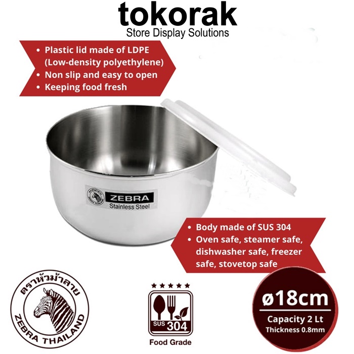 FOOD STORAGE 18 CM EXTRA ZEBRA 110422 TEMPAT SIMPAN MAKANAN STAINLESS