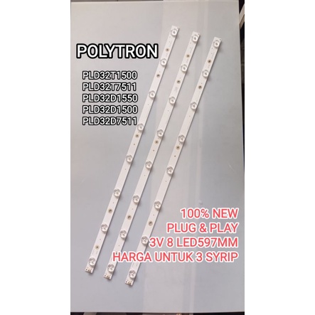 lampu backlight tv led politron 8 led 3 volt PLD32T1500 PLD32T7511 PLD32D1550 PLD32D1500 PLD32D7511