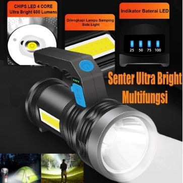 Senter LED Super Terang Rechargeable Plus Cob Senter Led Jarak Jauh X5