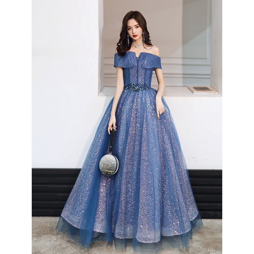 Gaun Pesta 2008002 Biru Navy Sabrina Party Dress Gown