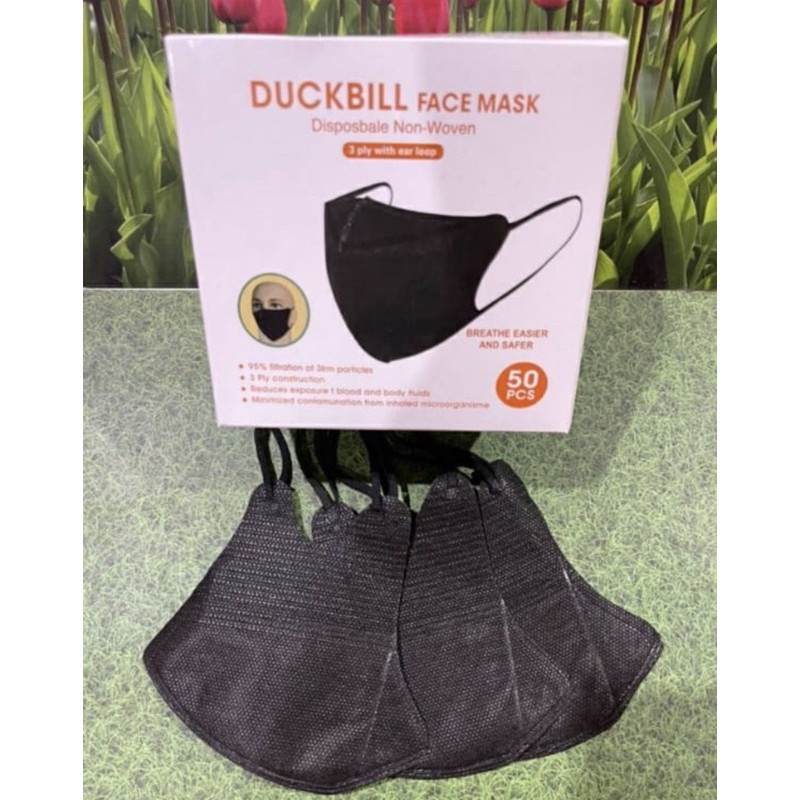 MASKER DUCKBILL PUTIH / HITAM 3D 3ply ISI 50pcs Setara Mouson Alkindo-1