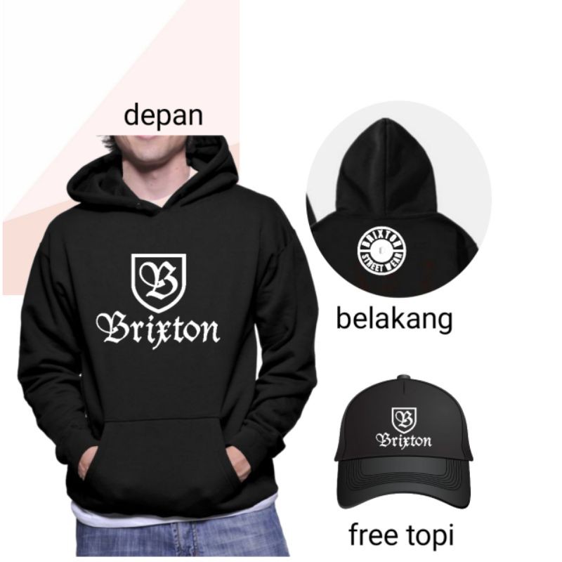 Hoodie sweater oblong Brixton bahan cotton flecee tebal + free topi