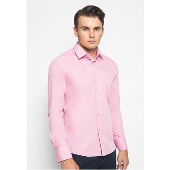 Lesta Langgeng Kemeja Formal Pria Lengan Panjang Standard Bahan Kain Katun Warna Pink Polos