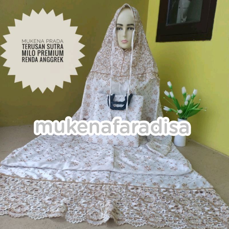 MUKENA TERUSAN LAJURAN BORDIR SUTRA PARIS RENDA MEWAH PRADA MAWAR ROSE ADEM BAGUS MILO FARADISA IBU 