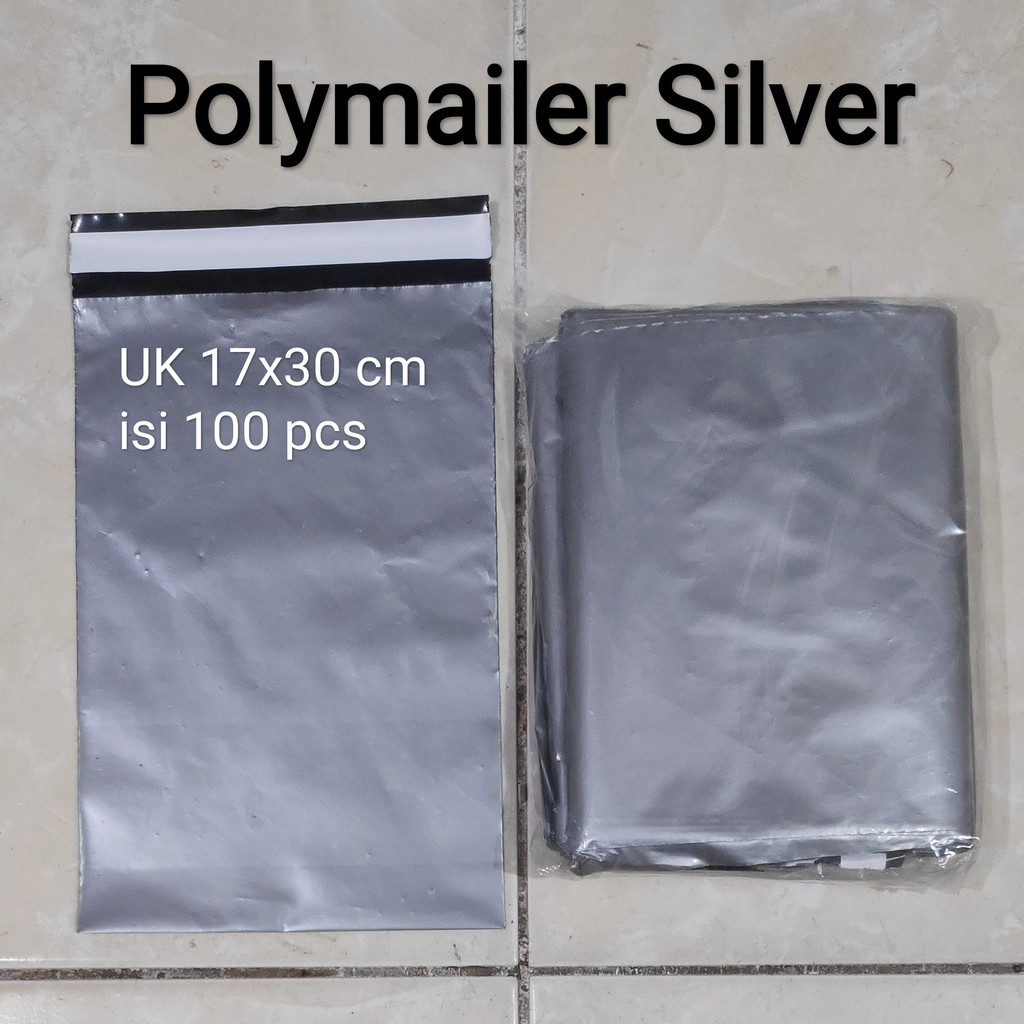 Plastik Polymailer uk 17x30 (100pcs), Plastik Packing Lem silver, Plastik lem