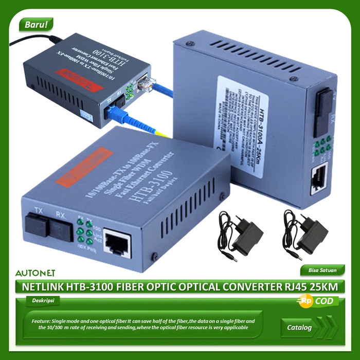 Jual Netlink HTB-3100 A/B Fiber Optical Media Converter RJ45 25KM 10 ...