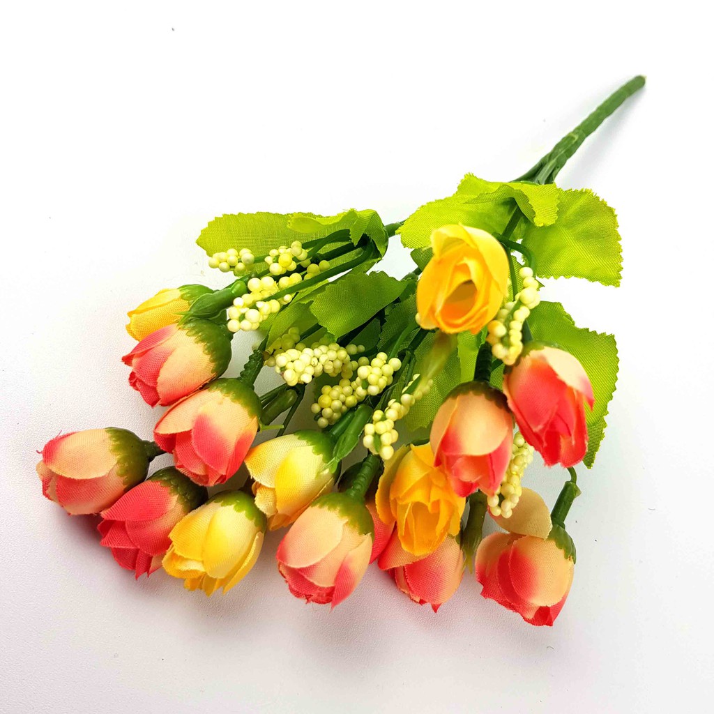 Bunga Mawar Artifisial 25 cm / Bunga Palsu/ Bunga Artificial/ Bunga Dekorasi-Merah-Kuning